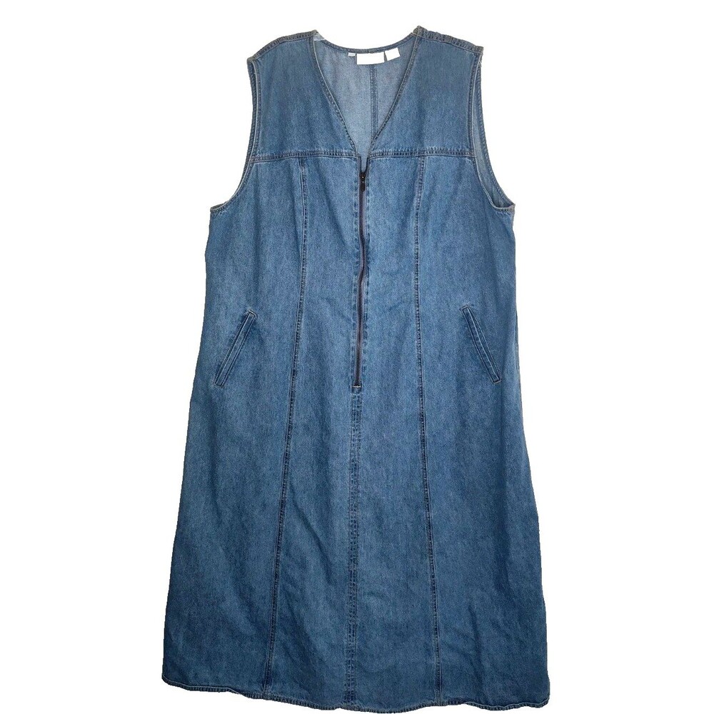 ELisbeth Maxi Denim Jean Dress Size 20 Front Zip 100% Cotton Sleeveless Pockets